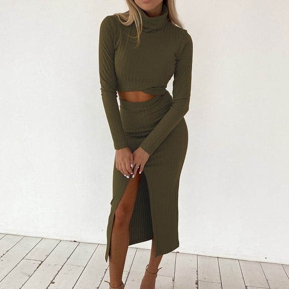 Leesechin Long Skirts for Women Ladies Sexy Sleeve Casual Solids Sets Blouse Night Party Dress Top