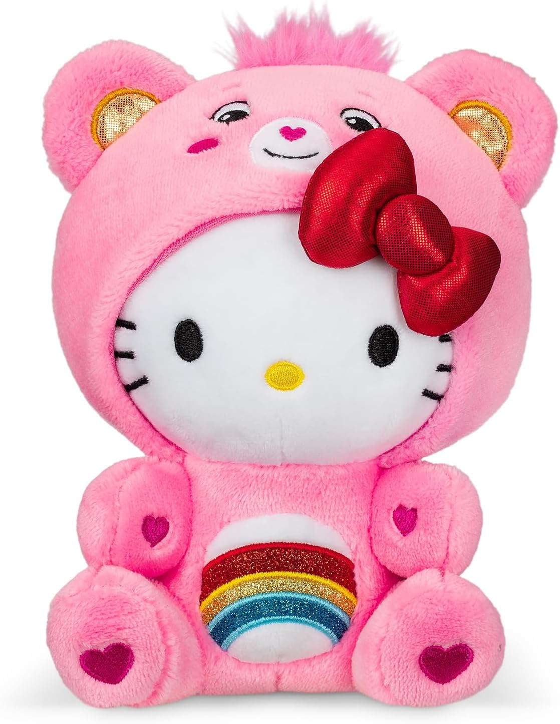 Hello Kitty 9 inch plush dressed as Cheer Bear, soft and huggable