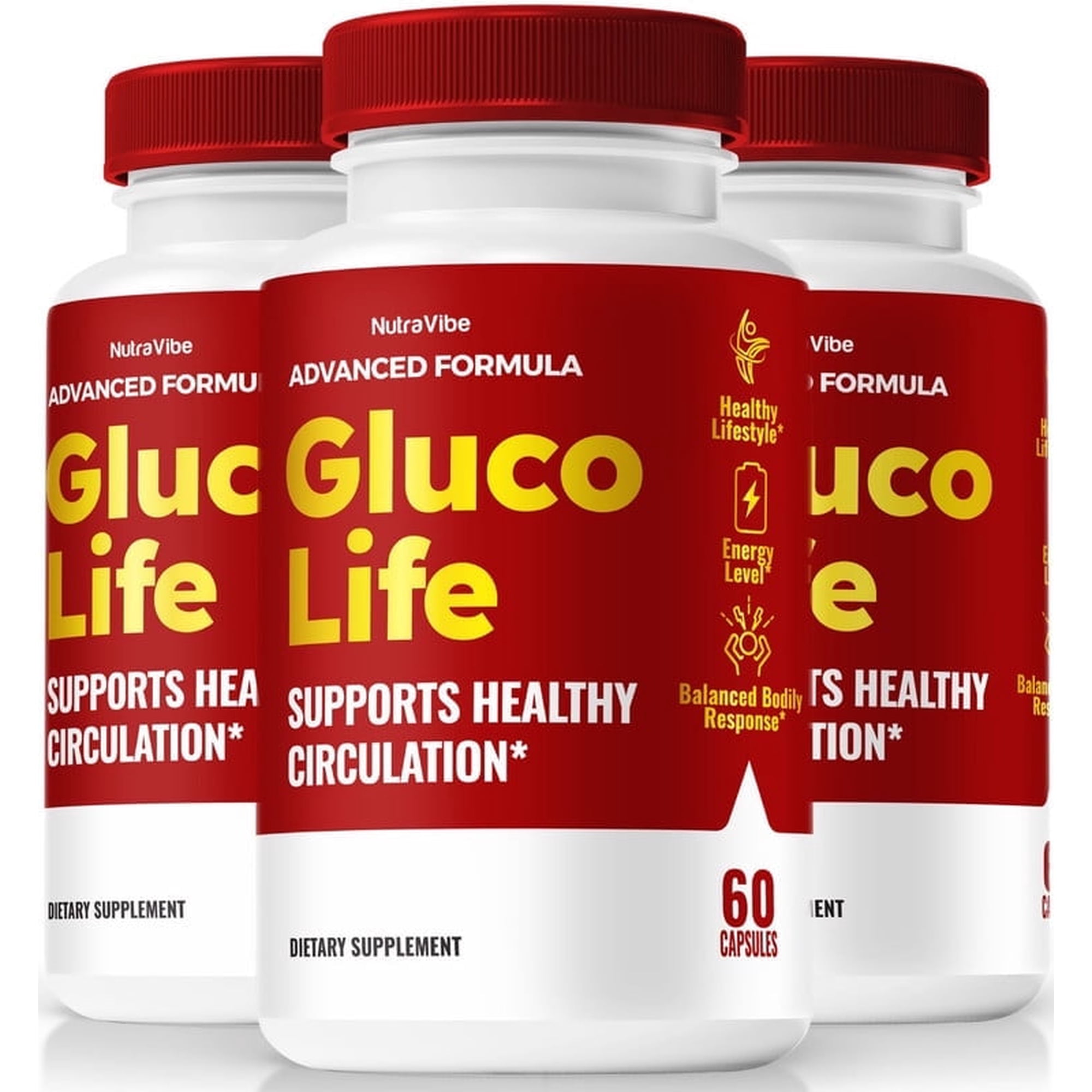 (3 Pack) Gluco Life Capsules, Original GlucoLife Formula - Naturally Supports Healthy Circulation, Stable Levels and Energizes the Body, Official Glucose Life Review (180 Capsules)