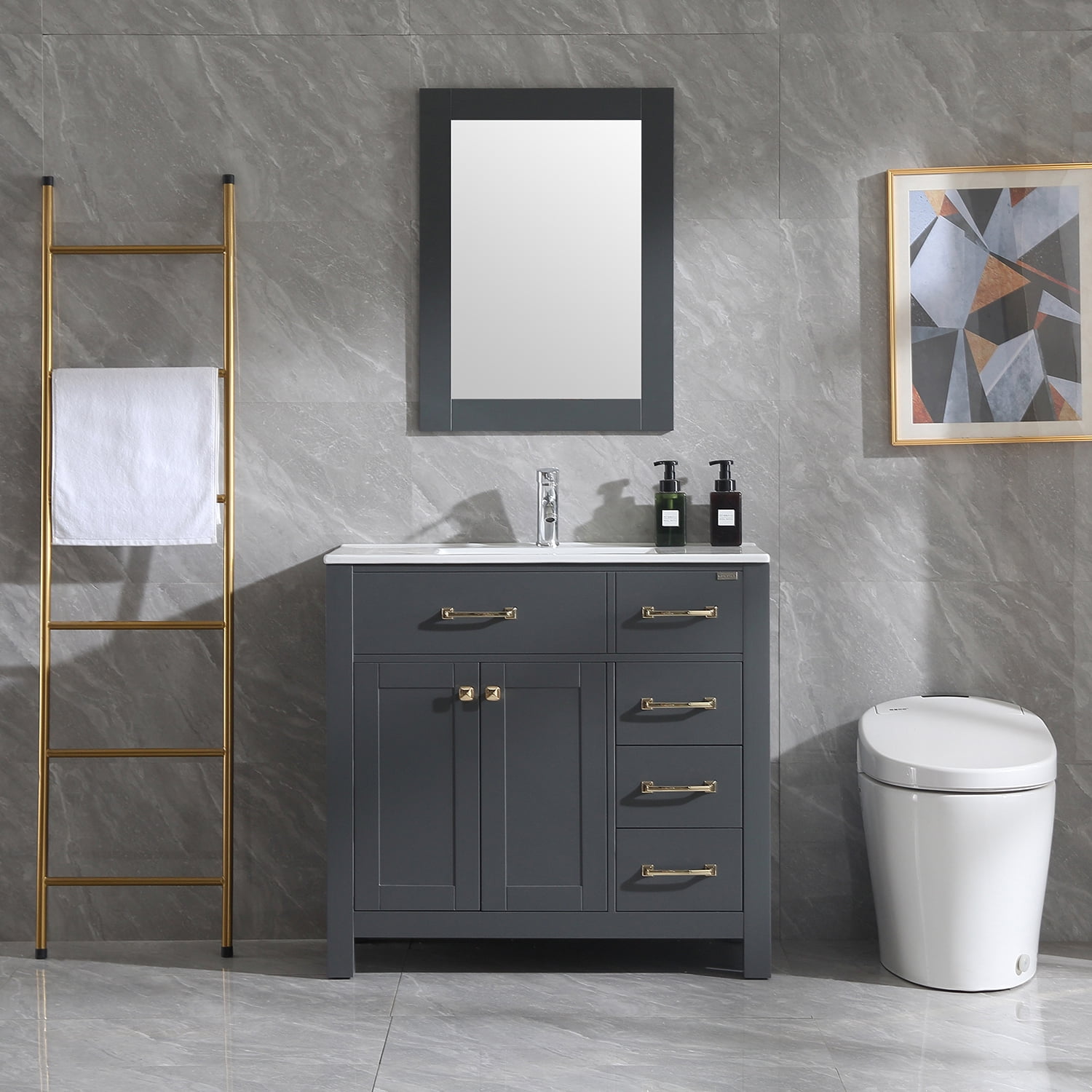 W 36 Bathroom Vanity Cabinet, White Shaker Bathroom Vanity 36
