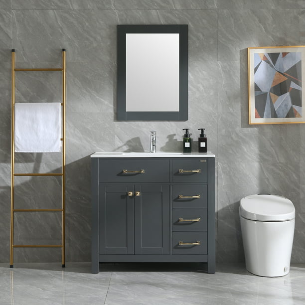 W 36inch Transitional Vanity For, What Color Gray For Bathroom Vanity