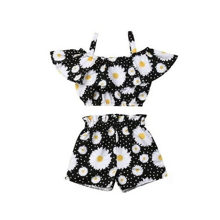 

Summer Toddler Baby Girl Casual Clothes Off Shoulder Ruffle Sling Crop Tops Short Pants 2Pcs Outfits