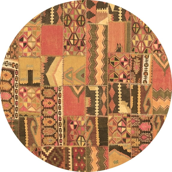 Ahgly Company Indoor Round Patchwork Brown Transitional Area Rugs, 4' Round