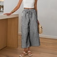 thumbnail image 5 of Women's Wide Leg Capri Pants Cropped Palazzo Summer Beach Vacation Casual Pants with Pockets Drawstring Dark Gray S(S), 5 of 6