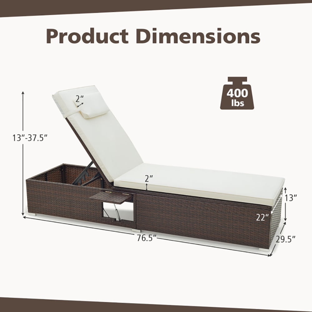 Aimee Lii Outdoor PE Rattan Chaise Lounge with 6-level Backrest, Patio Loungers, Off White
