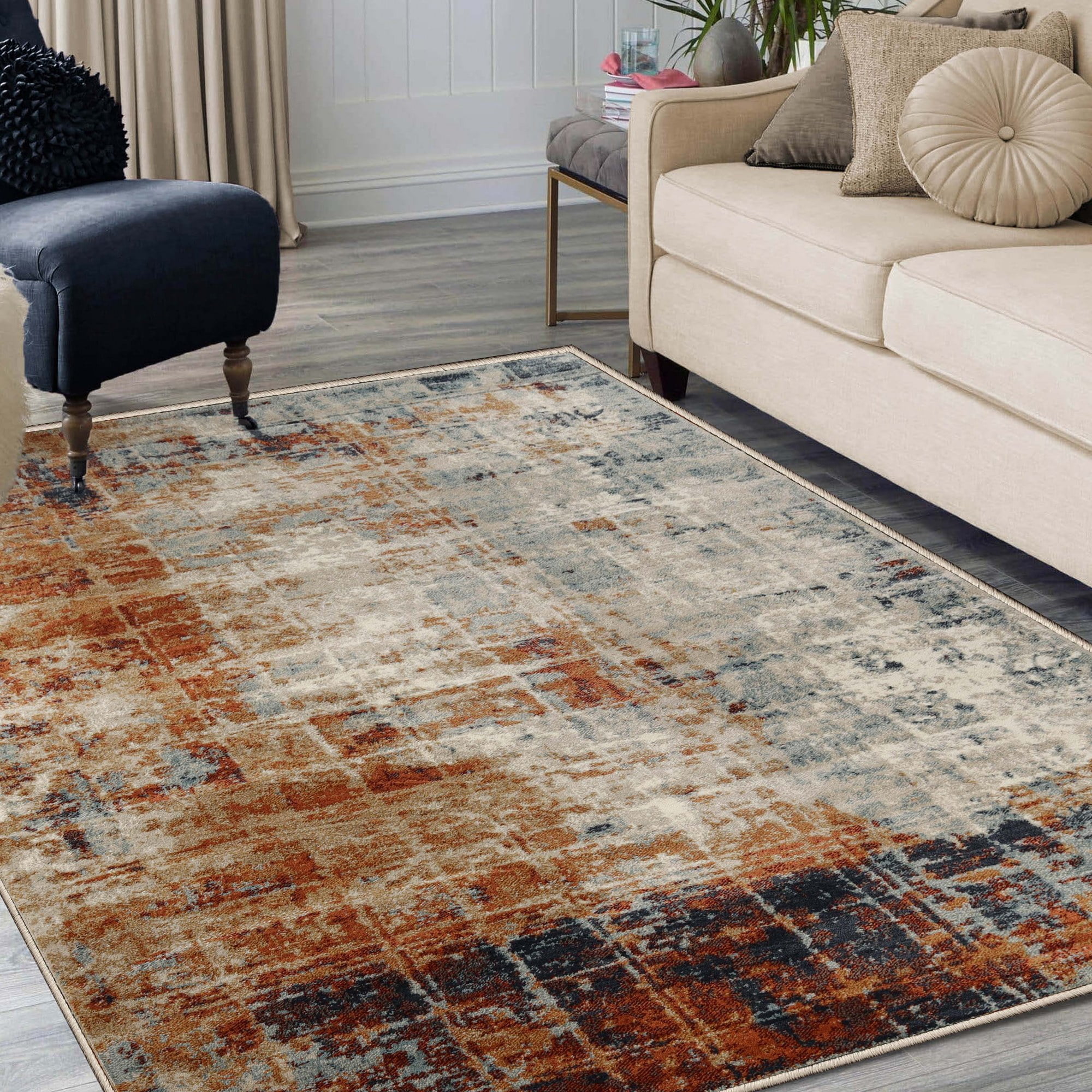 Superior Palani Washed Abstract Indoor Area Rug, 8' x 10', Cream/ Rust