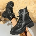 thumbnail image 2 of Xfvqtps Womens Flatform Martin Boots Chunky Sole Lace up Ankle Boots with Metal Buckles Trendy Streetwear Gothic Booties for Fall Winter Black, 2 of 9