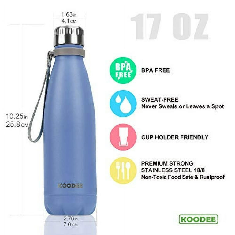 Koodee Water Bottle with Straw-16 oz Stainless Steel Double Wall Vacuum  Insulated Sports Metal Water Bottle for School (Baby Blue)