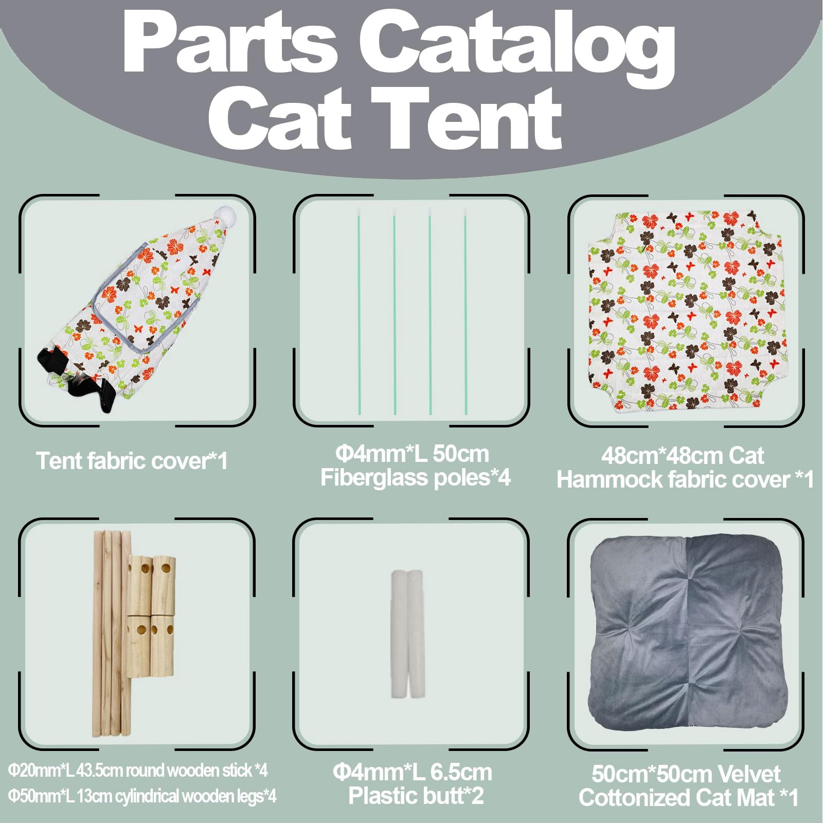 Nockovi 2-in-1 Cat Tent Wooden Frame Cat Bed Cat Hammock, quick assembly and disassembly, portable indoor/outdoor pet tent house for cats, puppies and other small animals-Butterfly and Flower
