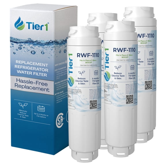 Tier1 RWF1110 9000 077104 Refrigerator Water Filter | Replacement for Bosch 644845, REPLFLTR10, UltraClarity, 11034152 Fridge Filter - Up to 24 Months Supply | Easy Install | Odor Control (4-pk)