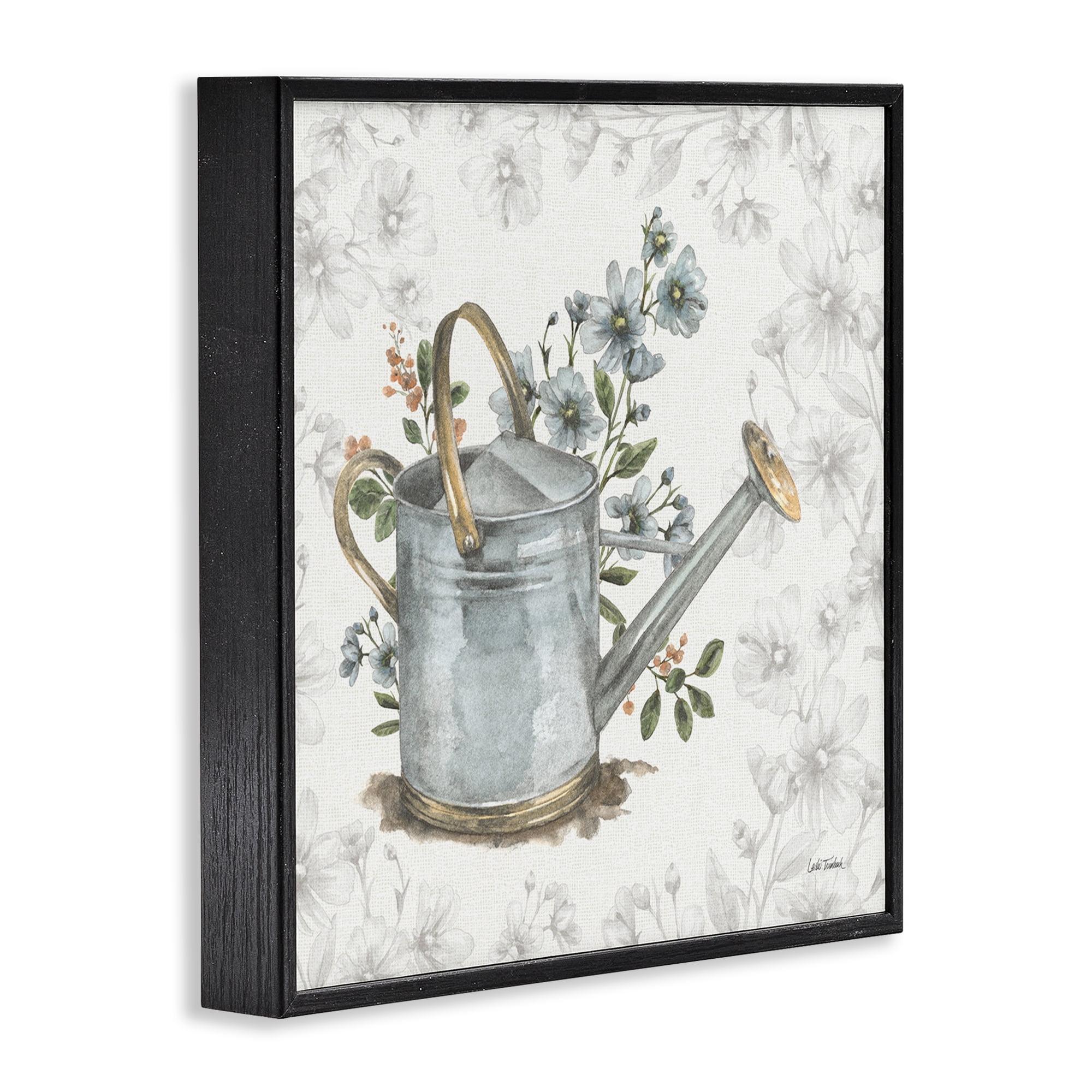 Stupell Industries Floral Watering Can Botanical & Floral Painting Black Framed Art Print Wall Art, 24 x 24