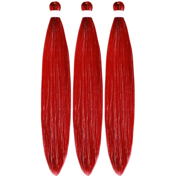 WEIF-Red Braiding Hair with Tinsel Pre Stretched Braiding Hair 30 Inch 3 Packs Pre Feathered Hair Extensions Yaki Texture Glitter Braids