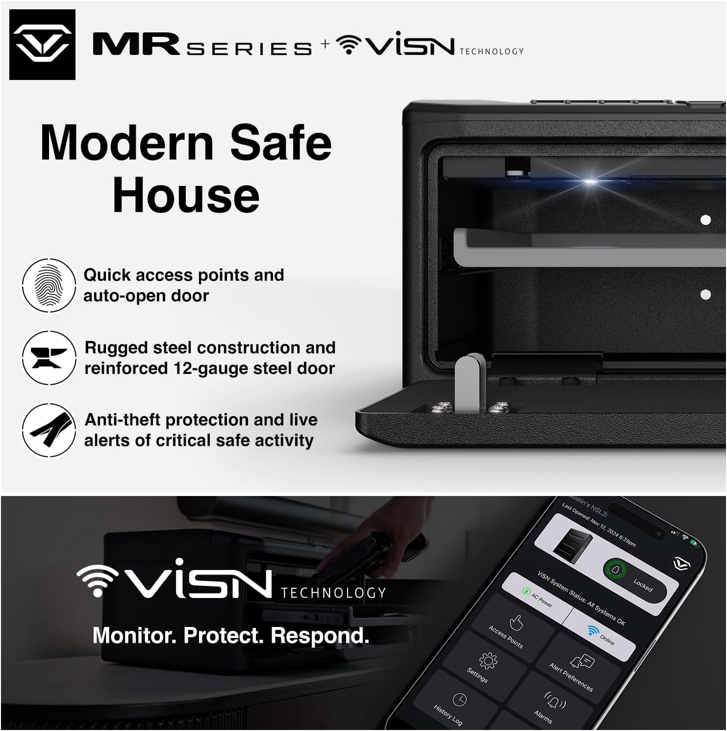 VAULTEK MR Series Dual Layer Smart Handgun Safe Multiple Pistol Storage Smart Safe with Biometric Scanner, Live Alerts, and Auto-Open Door (Biometric + WiFi)