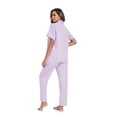 thumbnail image 7 of ANLIQI Women's 100% Cotton Pajama Set Button Down Short Sleeve Shirt and Long Pants Sleepwear Soft ladies Lounge Sets(Light Purple, XL), 7 of 7