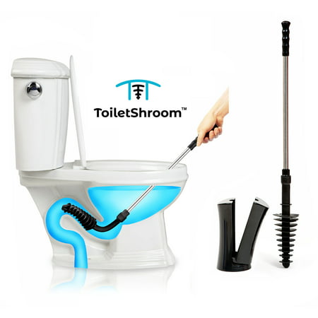 ToiletShroom Revolutionary Plunger, Squeegee, Clog Remover, Drain Cleaner, Bathroom Toilet Dredge Tool, Stainless Steel Handle with Caddy Holder, (Best Chemical For Clogged Toilet)
