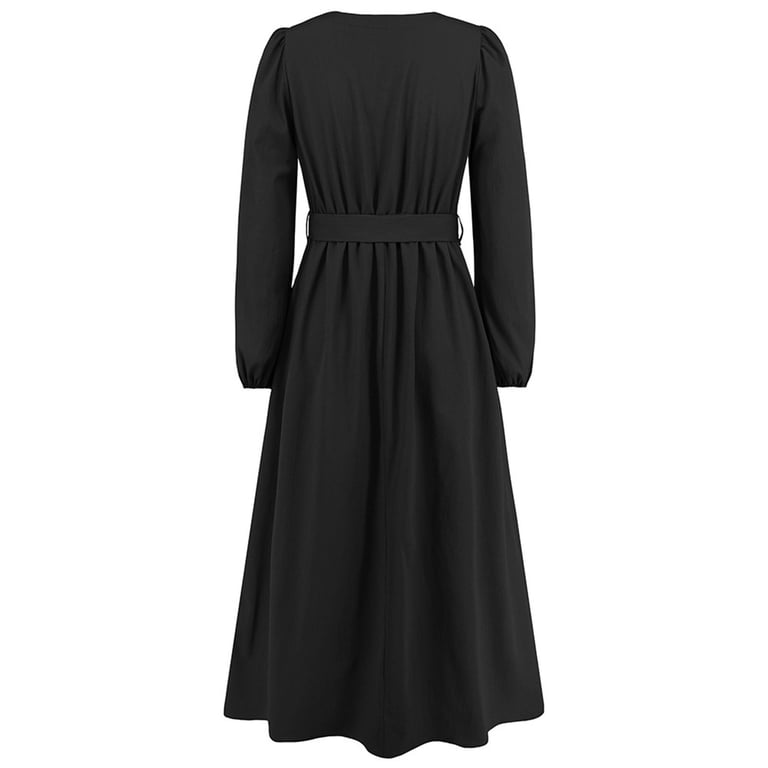 Busydd Womens Fall Dresses V Neck Cocktail Dress Fashion Button Down Homecoming  Dresses Solid Color Tunic Wedding Guest Dress Bow Tie Maxi Dress Casual  Flowy Long Sleeve Dress - Walmart.com