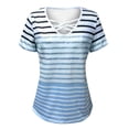 thumbnail image 5 of Karymi Womens Tops Dressy Casual Striped Short Sleeve T‑Shirt, Crisscross Cutout V‑Neck Casual Tee Top, Hollow‑Out Neckline Casual Basic Top, Versatile for Daily Outings Short Sleeve Shirts for Women, 5 of 5