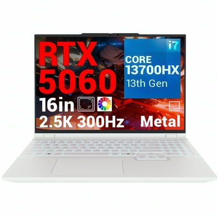 FIREBAT Gaming Laptop 【16 Pro】 Intel Core i7-13700HX, RTX 5060, 16GB DDR5 Ram   1TB PCIe SSD, 2560x1600, Backlit KB, White