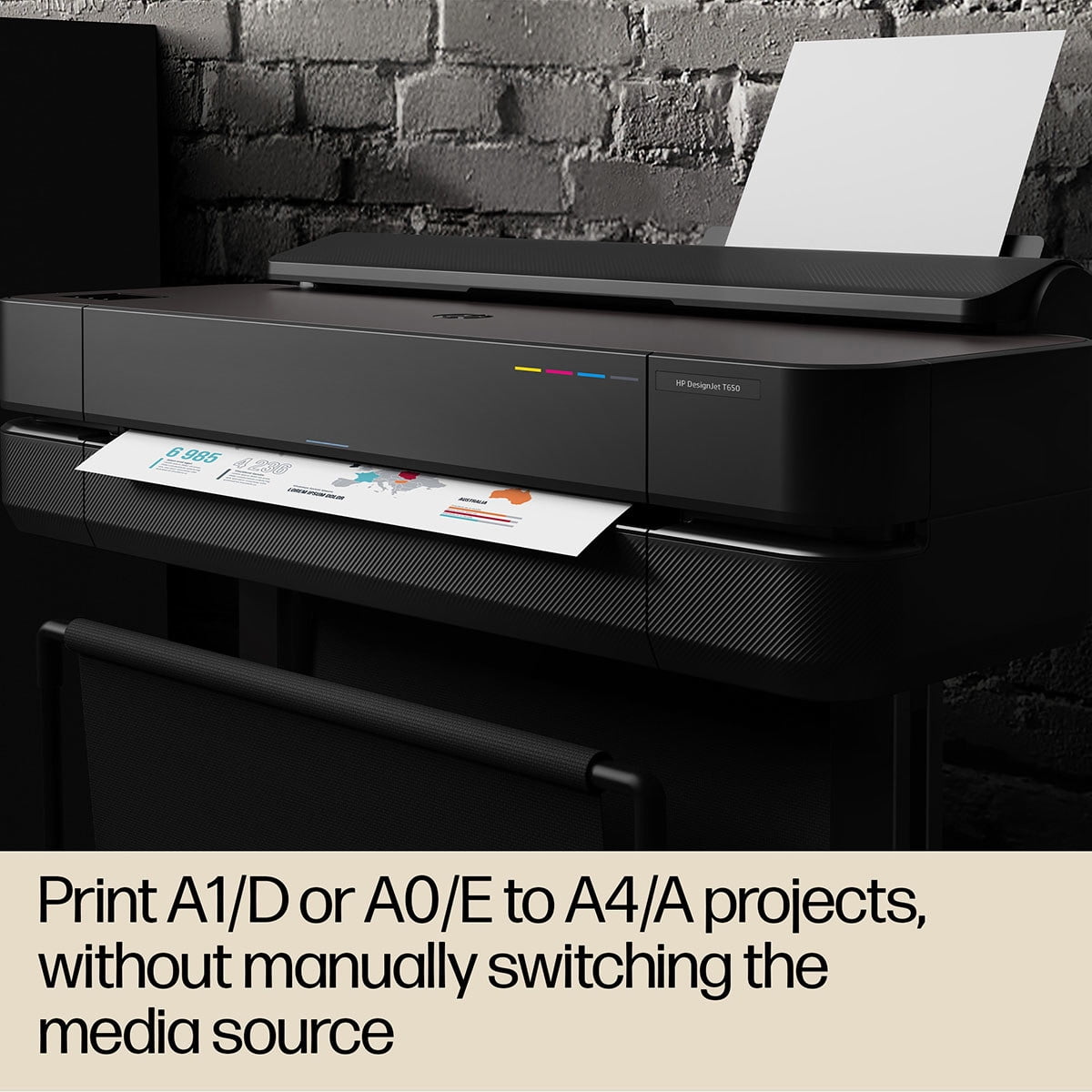 HP DesignJet T650 Large Format 24-inch Plotter Printer with Auto Sheet Feeder, Roll Cover, Media Bin & Stand. Includes 2-Year Onsite Warranty Support (5HB08T)