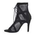 thumbnail image 6 of Rokment Womens Mesh Stiletto High Heels Dressy Sandals Ladies Spring Summer Fashion Fishnet Peep Pointed Toe Lace up Dress Pumps Ankle Booties with Back Zipper Bride Wedding Black Size 6, 6 of 8