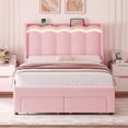 thumbnail image 4 of Hiphuta Full Size Bed with Power Outlet & LED, Upholstered Princess Beds with Drawer, Full Beds with Headboard Storage, Pink, 4 of 8