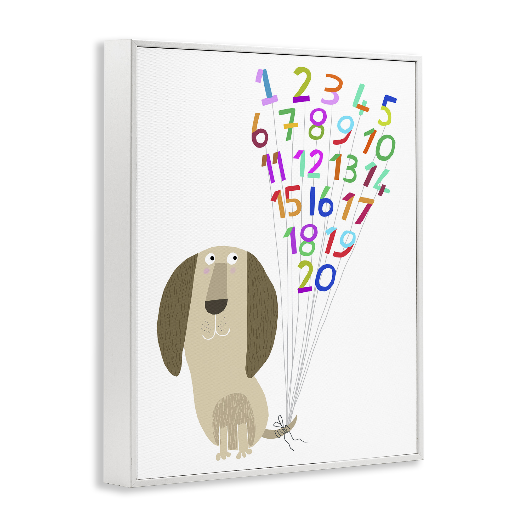 Stupell Industries Dog & Number Balloons Animals & Insects Painting White Framed Art Print Wall Art, 11 x 14