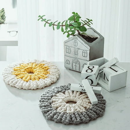 

Ludlz Table Mat Eye-catching Wide Application Cotton Braided Decorative Pot Bowl Pad for Kitchen