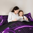 thumbnail image 5 of Gaming Comforter Teen Game Bedding Sets Gamer Comforter For All Season,Gamepad Home Decor For Comforter Set Twin Size,1 Comforter With 1 Pillowcase Purple Black,Fluffy, 5 of 7