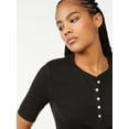 thumbnail image 4 of Free Assembly Women's Ribbed Henley Short Sleeve T-Shirt, 4 of 6