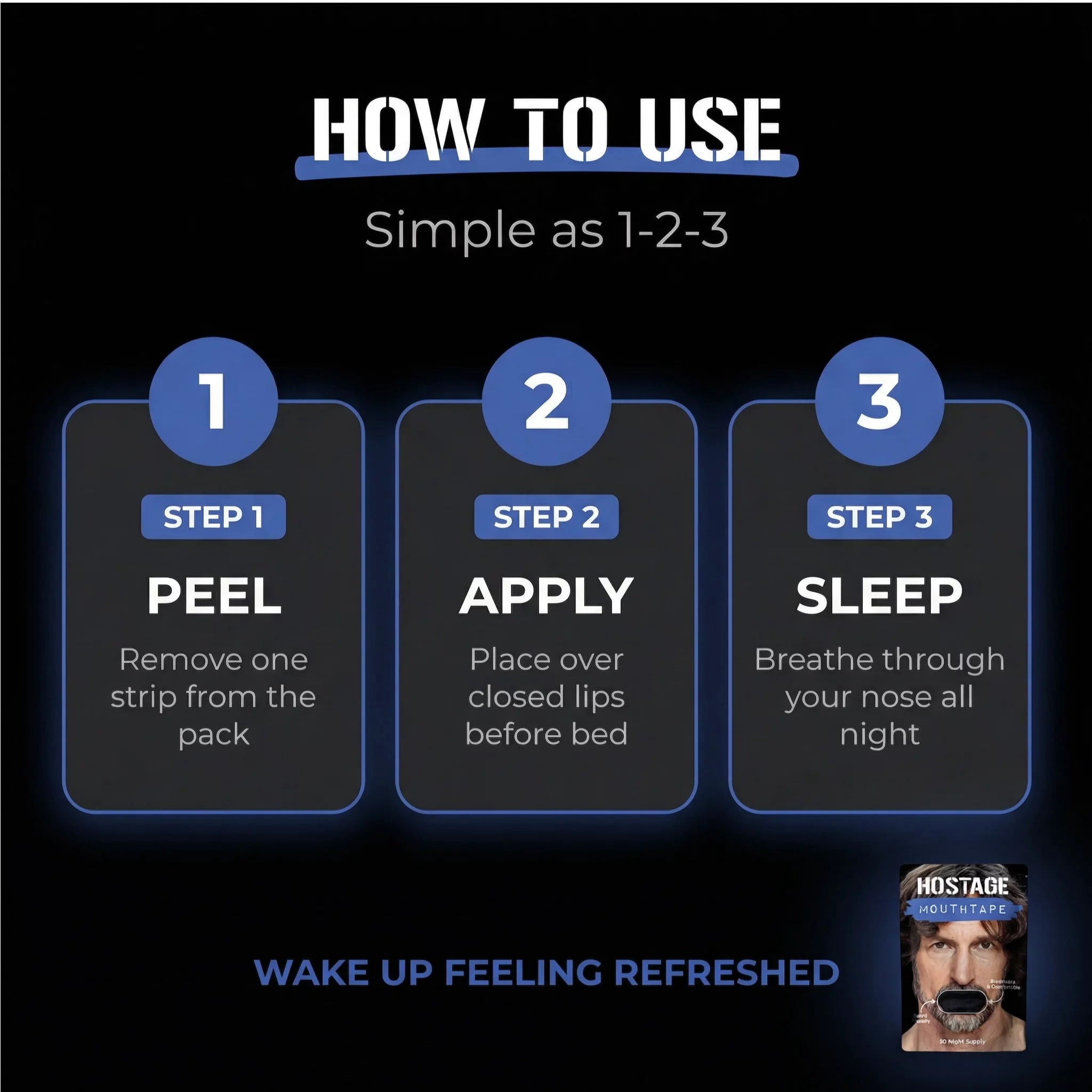 Hostage Tape Nasal Breathing Mouth Tape, Anti-Snoring, Beard-Friendly, 30 Count