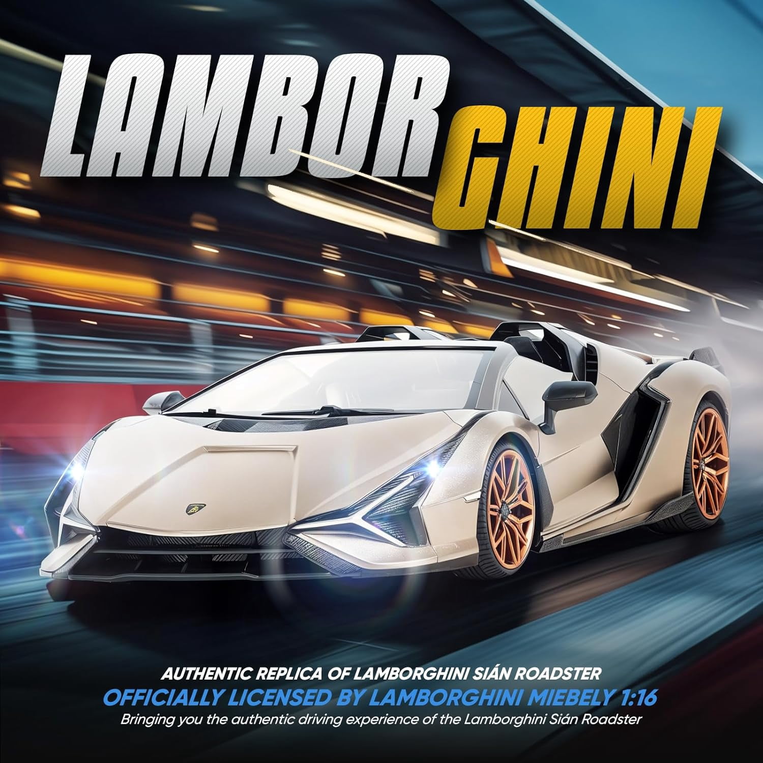 Miebely Lamborghini 1:16 RC Car, 7.4V 500mAh, 12Km/h, 2.4Ghz Model Car for Adults Boys Girls Birthday Ideas Gift(Champagne)