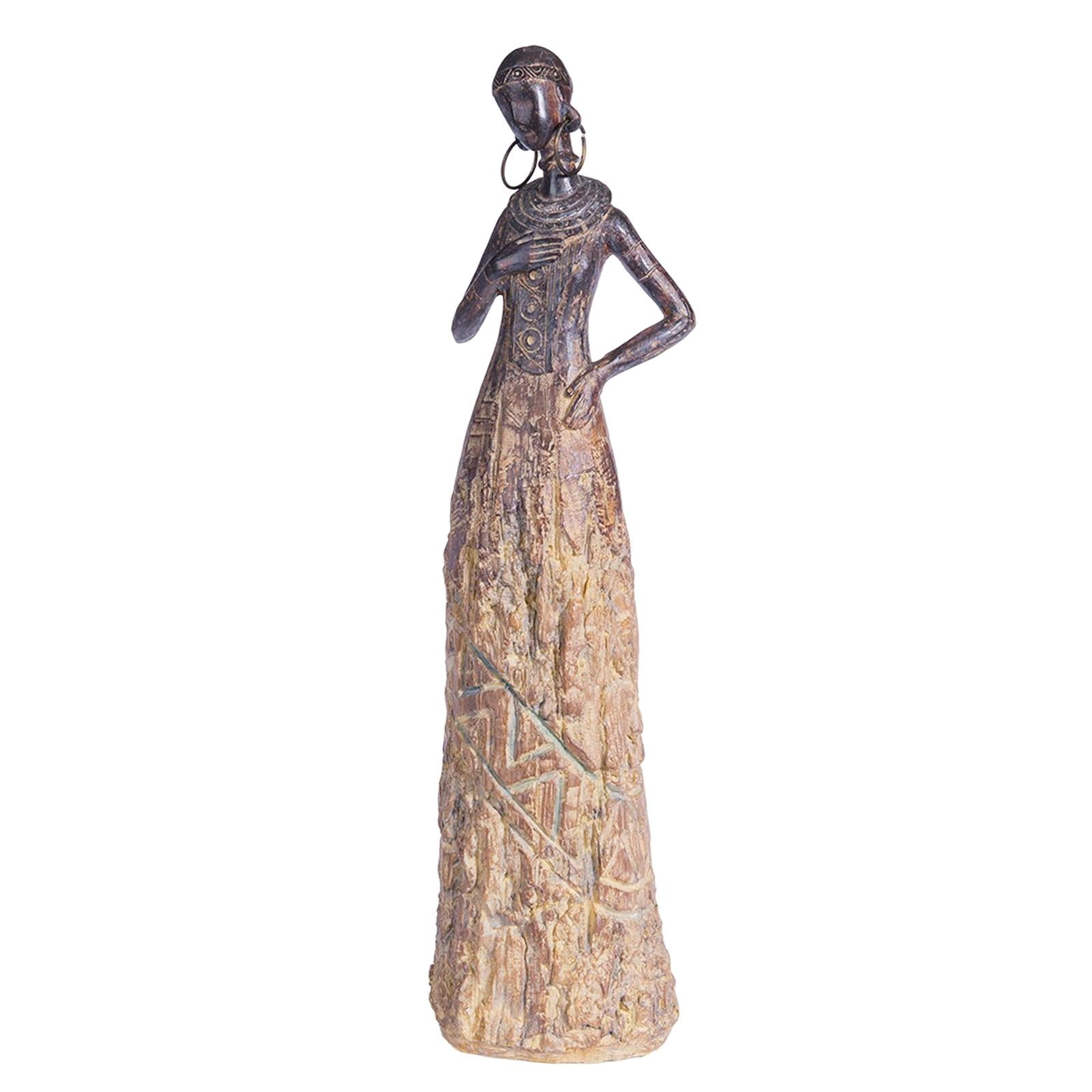 African Lady Figurine Resin Statue Collections Sculpture Art Tribal