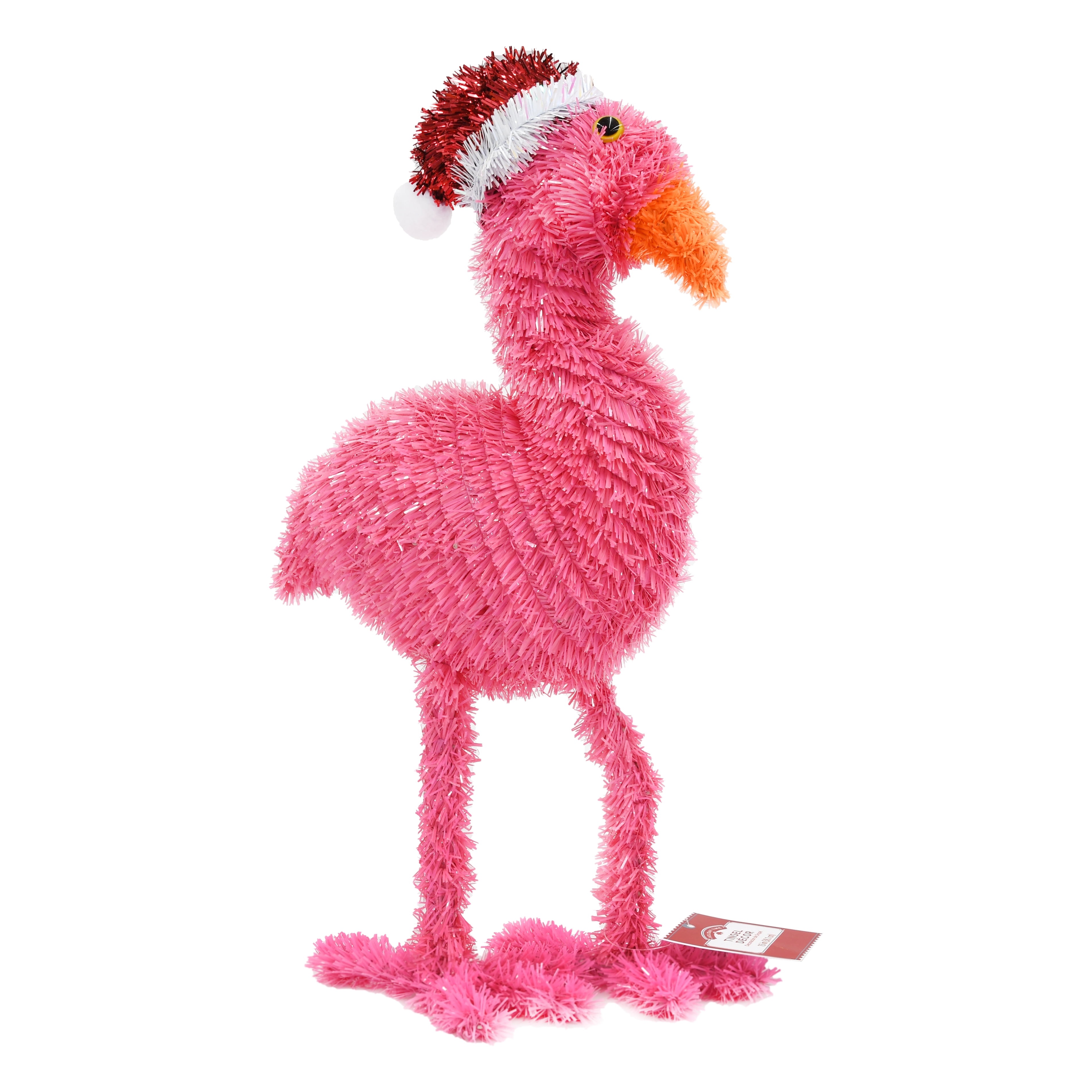 Indoor Decoration Tinsel Flamingo with Santa Hat 15 Tall Holiday Time Flamingo Decoration for Christmas 