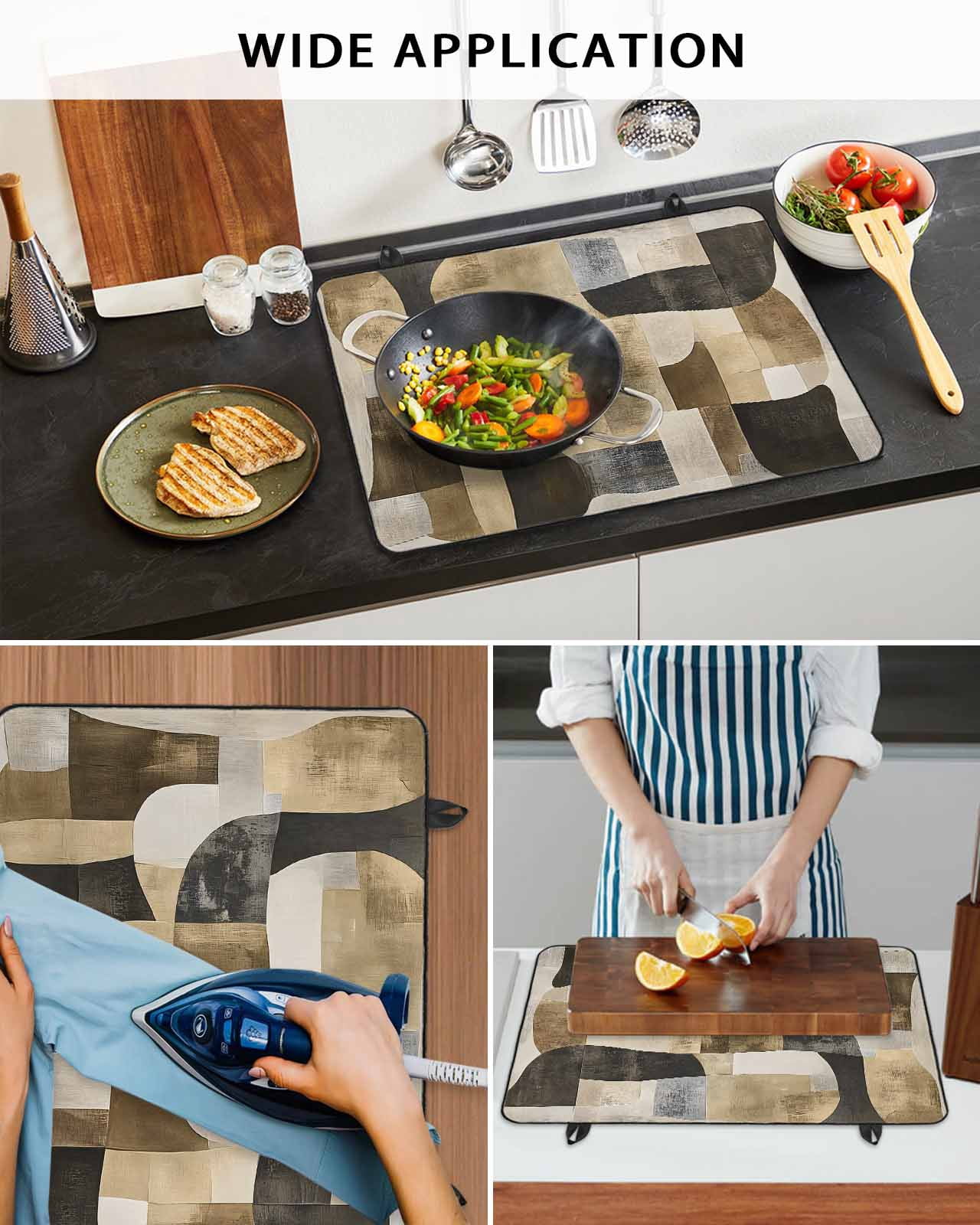 nqOlkjepod Large Induction Cooktop Protector Mat 24"x21", Abstract Boho Stove Top Covers for Electric Stove, Vintage Black Brown Geometric Decorative Stove Burner Cover Mats, Glass Top Stove Cover