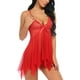 thumbnail image 3 of Lencería de mujer Encaje Babydoll Cuello en V Ropa de dormir Correa Chemise, Rojo Xemadio FLD-2236, 3 of 6