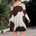 thumbnail image 2 of Texture of Brown Cowhide with Brown Spots Long Sleeve Sexy Dresses For Women Ladies Vintage Elegant Party Dress Oversized V-neck Dress, 2 of 7
