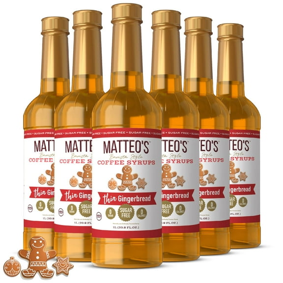 Matteo's Sugar Free Coffee Syrup, Gingerbread (1L bottle, 6-pack)