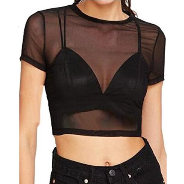 Maytalsory Women Female Sheer See-Through Gauze Crop Tops White
