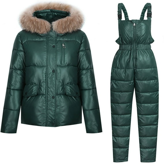 Lisbinx Outfit Sets for Women Winter Outfits for Women 2024 Winter Outdoor Snow Sports Jumpsuit Collar Coat Fashion Windproof Hooded Snowsuit Warm and Padded Suit for Going out and Partying