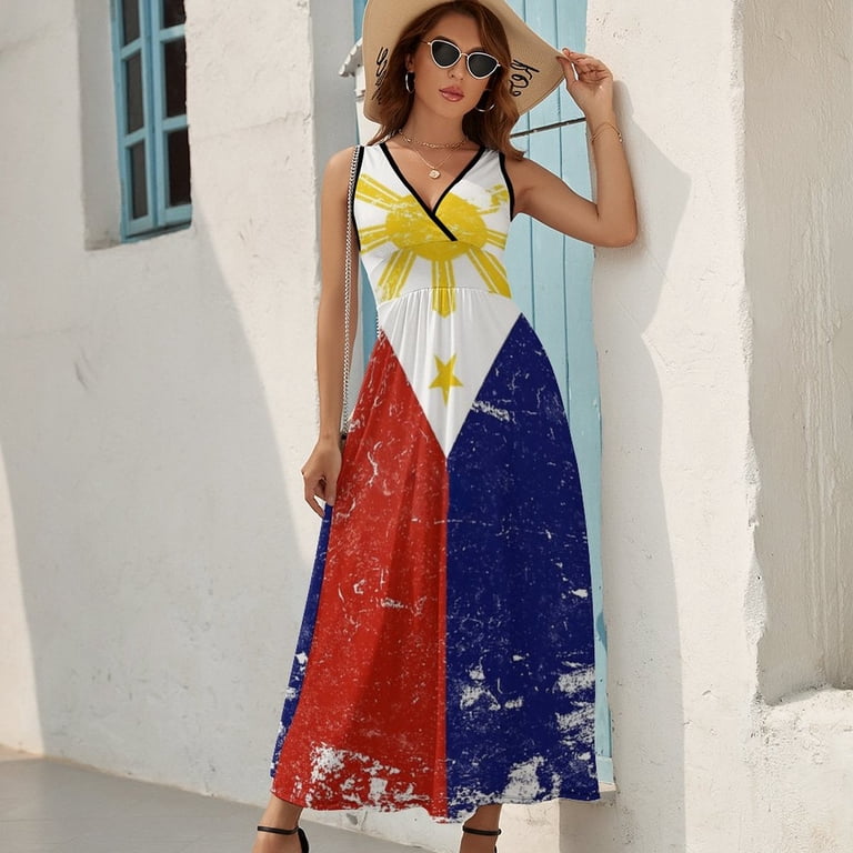 Filipino Vintage Distressed Philippines Flag Dress Fashion Boho Beach Long  Dresses Female Party Printed Maxi Dress - Walmart.com