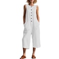 thumbnail image 2 of VBVC Women's Cotton Linen Button Down Jumpsuits , Summer Sleeveless Rompers For Women , Ladies' Wide Leg One-Pieces Capri with Pockets,White,S-2XL, 2 of 6