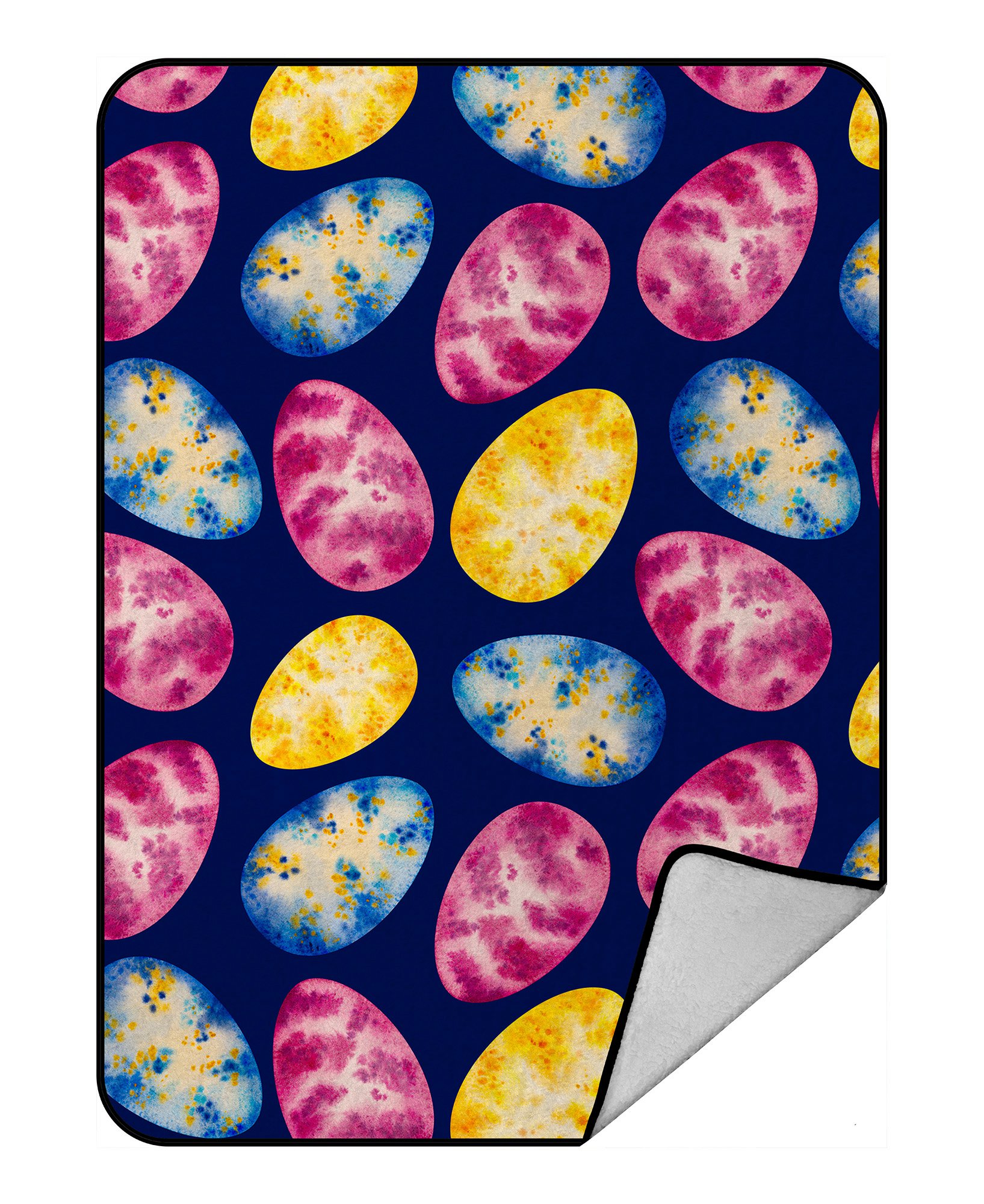 PHFZK Happy Easter Blanket, Watercolor Easter Egg Blue Fleece Blanket