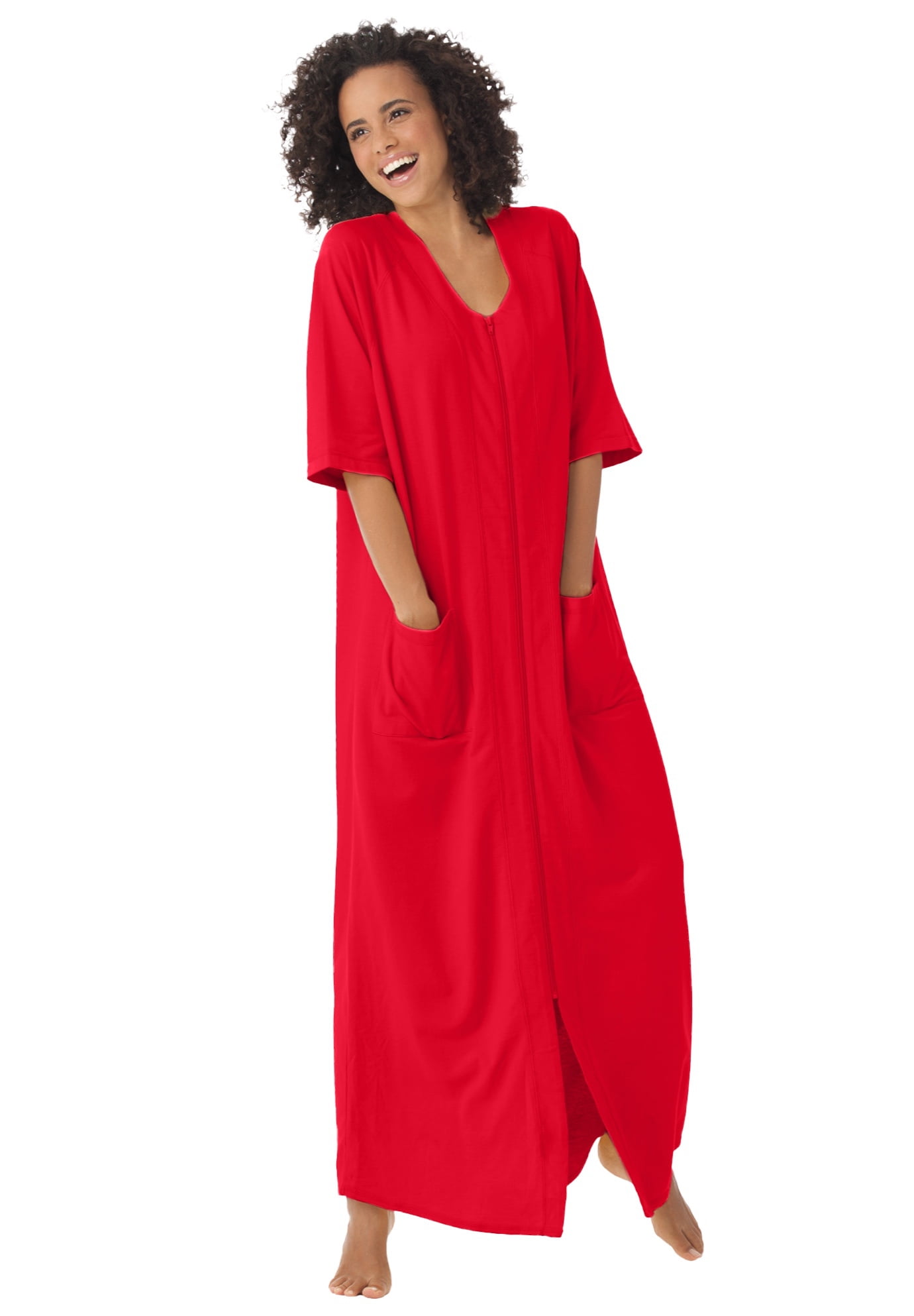Dreams & Co. Women's Plus Size Long French Terry ZipFront Robe Robe