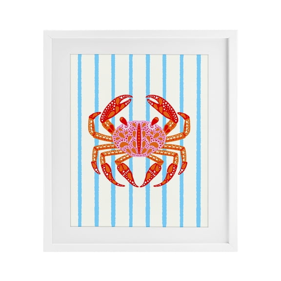 Stupell Industries Eclectic Bright Crab on Stripes White Framed Print Under Glass, 13 x 16, by Indira Prieto | IndySign