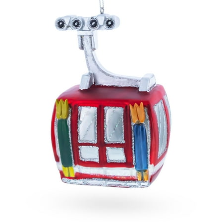 Red Ski Gondola Glass Christmas Ornament