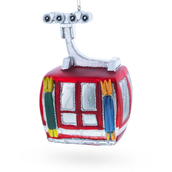 Red Ski Gondola Glass Christmas Ornament