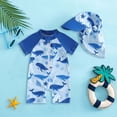 thumbnail image 2 of Byoo Boy Active One Piece Swimsuit Short Sleeve Swim Rash Guard with Hat for Kids,Blue, 2 of 3