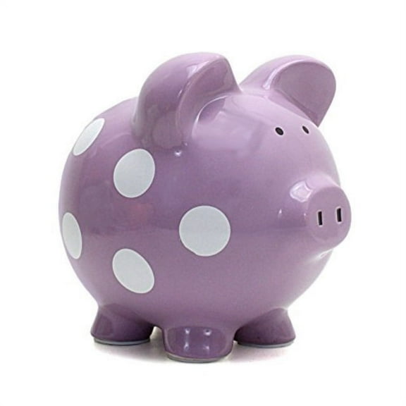 child to cherish ceramic polka dot piggy bank for girls, purple