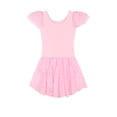 thumbnail image 5 of IVEYRTF Kids Girls Dance Leotard Glitter Mesh Skirt Bow Detail Short Sleeve Design Ballet Practice Performance Wear(Pink,5-6 Years), 5 of 7