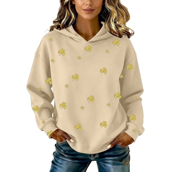 WTXUE Womens St Patricks Day Hooded Sweatshirts Saint Patricks Day Hoodie Womens Tunic Sweatshirts Holiday Hooded Pullover Sweatshirts Shamrock Clover Graphic Shirts St Patrick Day Clothes Beige L